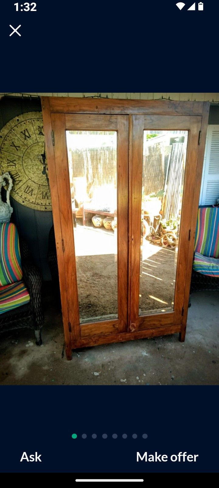 Vintage Wood Closet With Mirror Doors