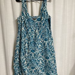 Tommy Bahama Women’s Dress Size L Turquoise Batik Pattern Ramie
