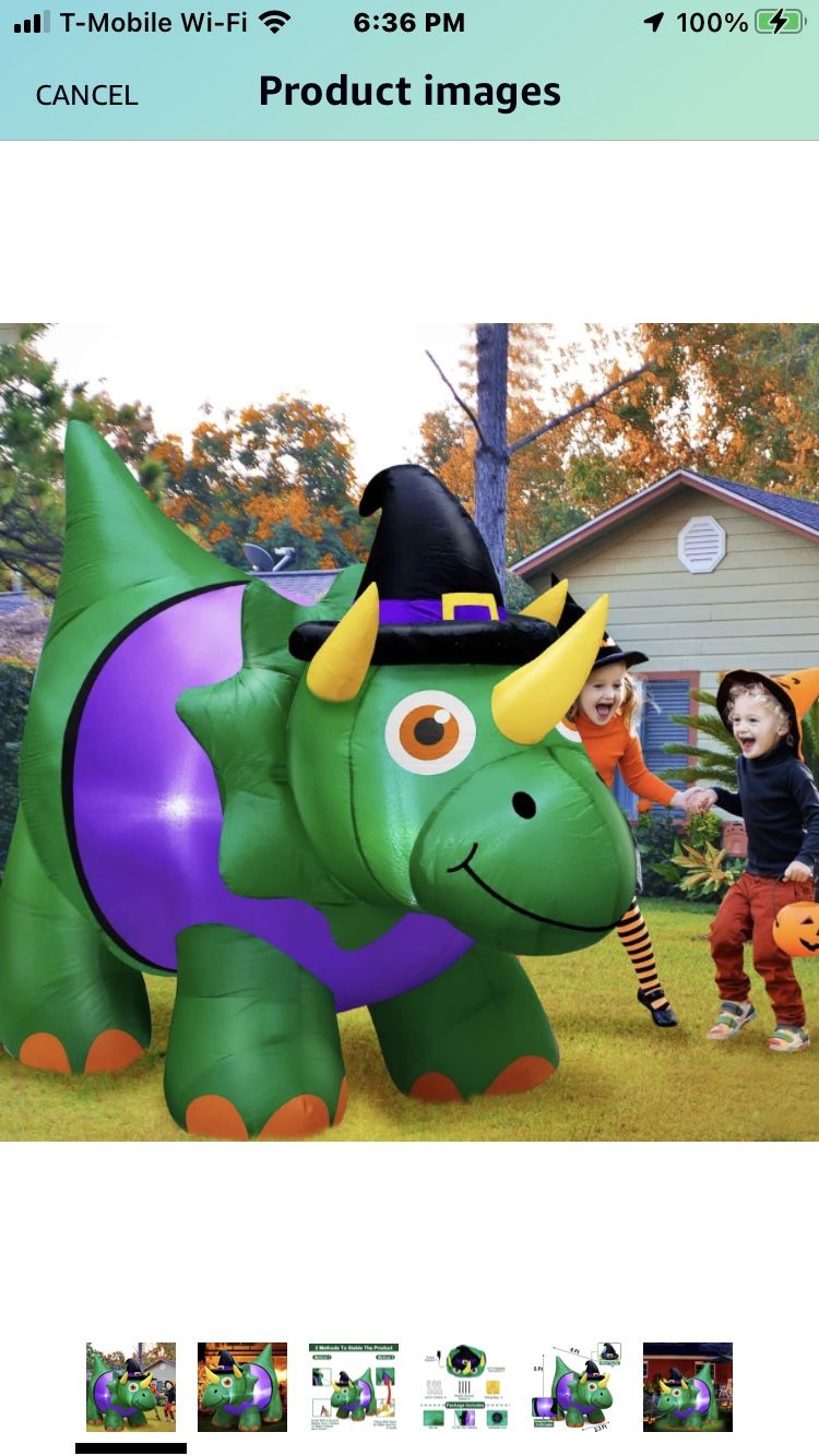 TURNMEON 6 FT Long Halloween Inflatables Dinosaur Outdoor Decorations with Witch Hat,Blow Up Decor Wizard Triceratops with Build-in LED Lights