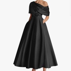 Beautiful Satin Off-the-Shoulder Tea-Length Dress – Never Worn