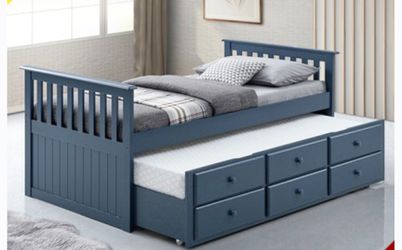 Wow! New Twin Wooden Captain Trundle Bed With Drawers! Brand New 3 Colors Awesome Price 