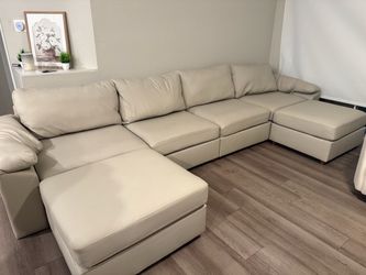 Beige Faux Leather Couch