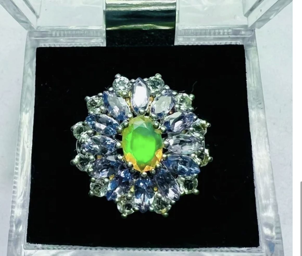 Ethiopian Opal, Tanzanite & White Topaz Sterling Silver Ring
