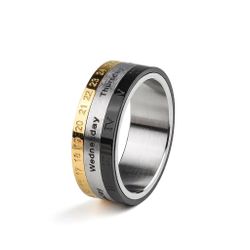Stainless Steel Spinner Calendar Ring Size 12 8mm Rotatable Day Date Tri-color