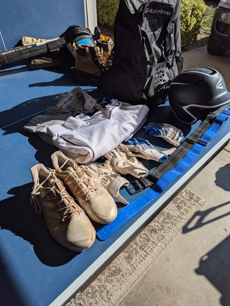 Baseball Gear Bag, Batting Gloves Belts Adidas Cleats Pant (Size Small)