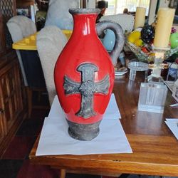 Red Decorative Vase With Cross Design 