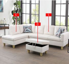 White Flannel 3-Piece Living Room Sofa Set
