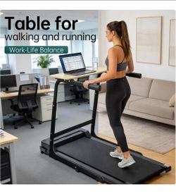 Walking Pad Desk Adjustable Height with Handlebar, 2-in-1 Desk Attachment, Stable Laptop Workstation for Home Office