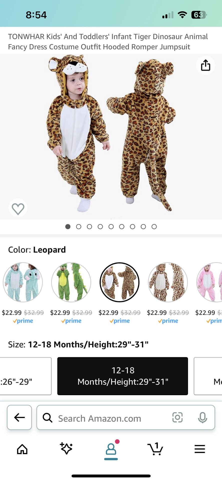 12-18 Month cheetah Costume