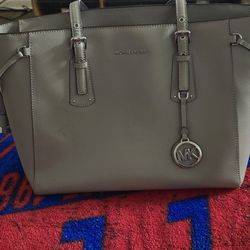 Michael Kors Voyager Genuine Leather Top Zip Tote Bag Gray