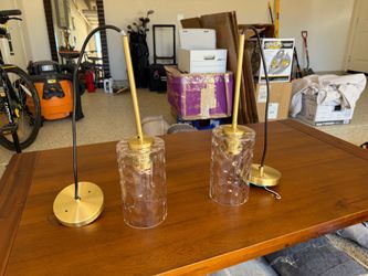 2 Pendant Lights with gold hardware and glass covers