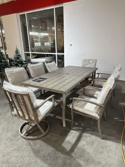 #FN302303 HAPPATIO 9 Piece Patio Dining Set, Aluminum Outdoor Dining Set for 8, Aluminum Dining Table and Chairs Set, Patio Dining Furniture with Alum