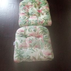 2  chair cushions pink flamingo