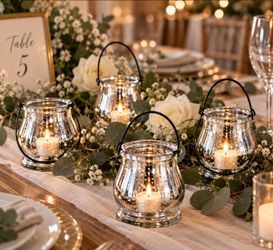 Set of 11 Silver Mercury Glass Votive Candle Holders – Wedding & Christmas Decor