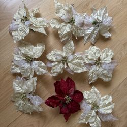 9 Clip-On Poinsettia Christmas Tree Decor