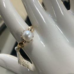 Genuine 14k Yellow Gold Ring With Synthetic Pearl 