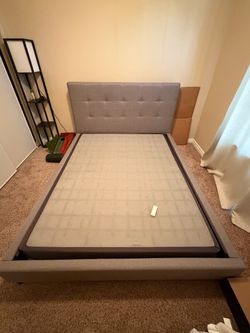 Queen Upholstered Platform Bed Frame w/ Tufted Headboard