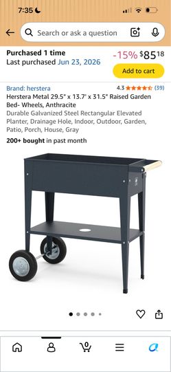 Herstera Metal Raised Garden Bed with Wheels