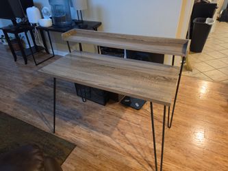 Two-Tier Wood Desk with Hairpin Legs