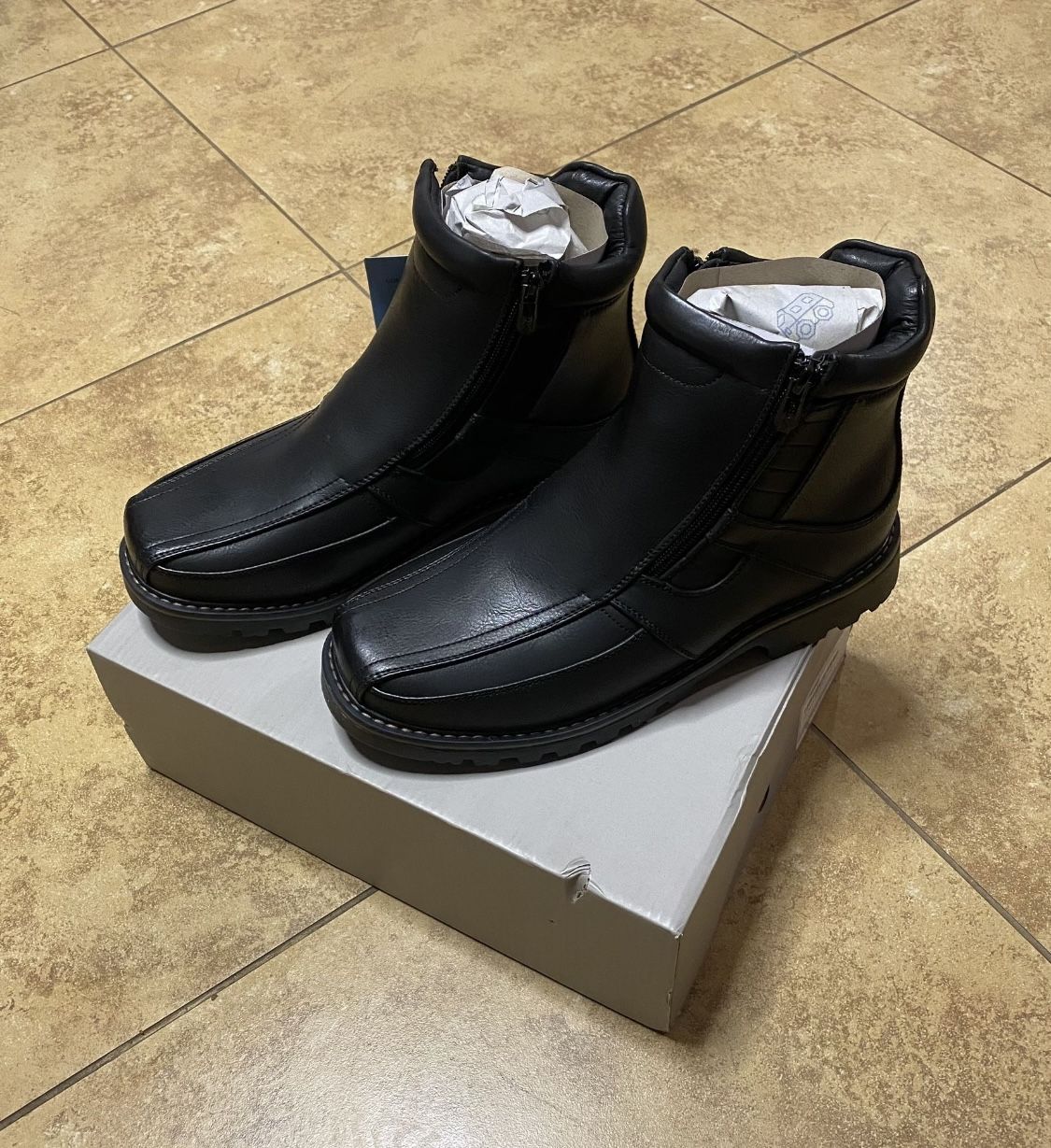 Bravo! DEAN Men's Winter Boots with Fur Lining and Double Zip, Black and Brown, Brown Size 9.5