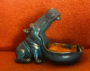 •Hippo Candy Dish• Turquoise & Gold•Key or trinket holder •