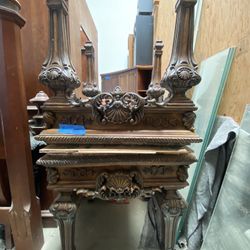 Marble Top Wooden Engraved Table