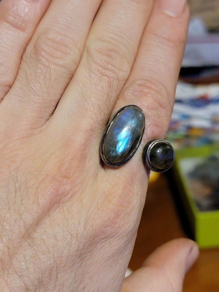 Adjustable Blue Moonstone Silver Ring