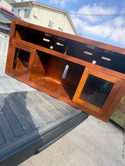 Wood TV Stand Media Console with Glass Doors