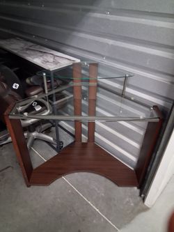 Glass Top Corner Desk with Wood Frame