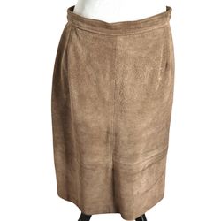 Vintage Brown Suede Skirt Woman’s M by COMINT Lined Back Slit Midi Length