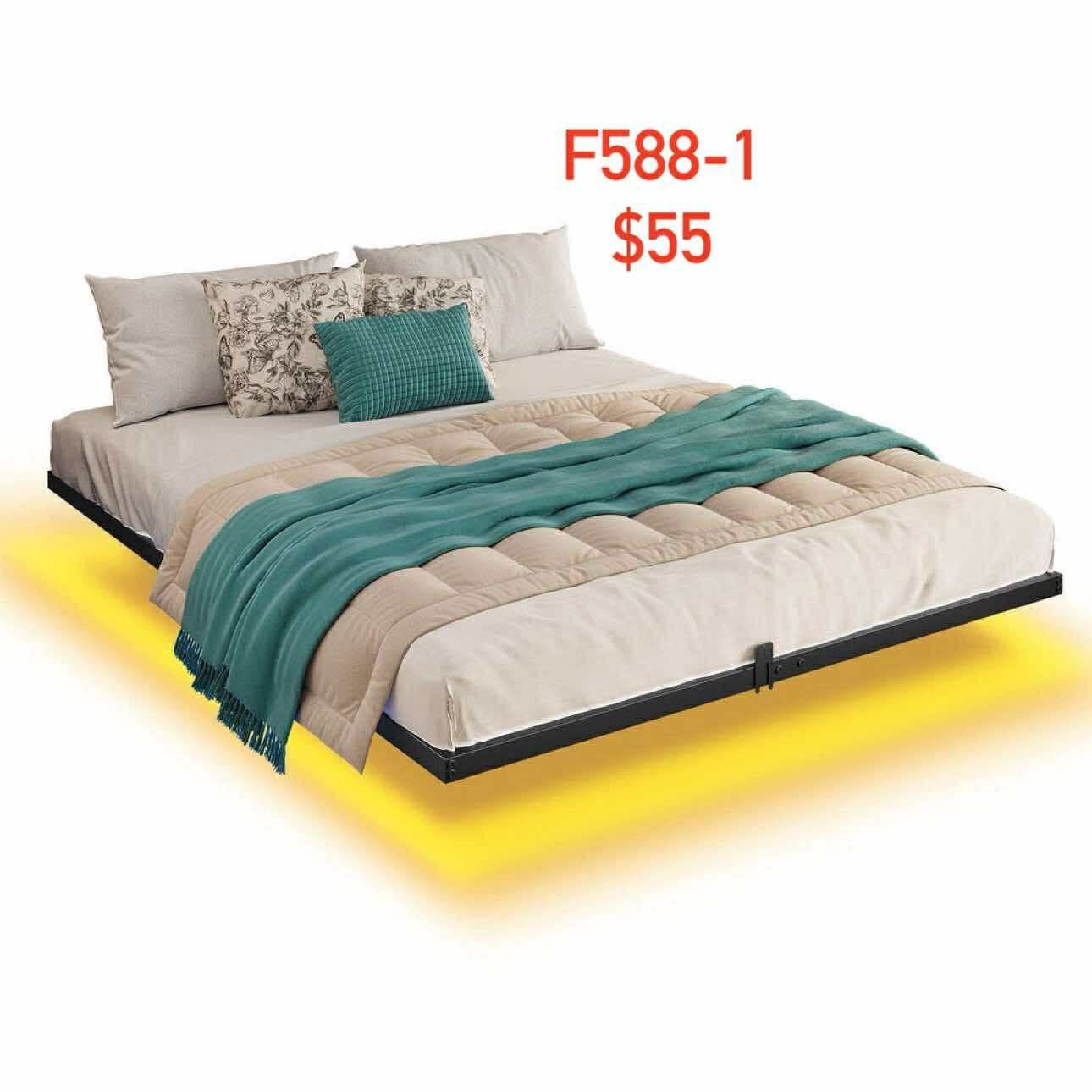 Full size Metal Floating Bed Frame With LED Lights Black 588-1