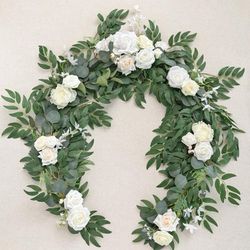 Ling's Moment Flower Garland - 6FT Eucalyptus & Rose - Sweetheart Table Decor for Wedding Reception, Artificial Floral Garland for Mantle, Spring Gard