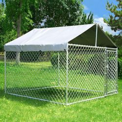 L81"x W81"xH67"Extra Large Outdoor Dog Kennel, Anti-Rust Dog Kennel Outside with Roof, Galvanized Chain Link Dog Runs for Outside with Waterproof UV-R