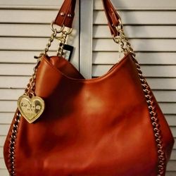 Cognac BEBE Colette Triple Entry  Shoulder Bag Gold Hardware 