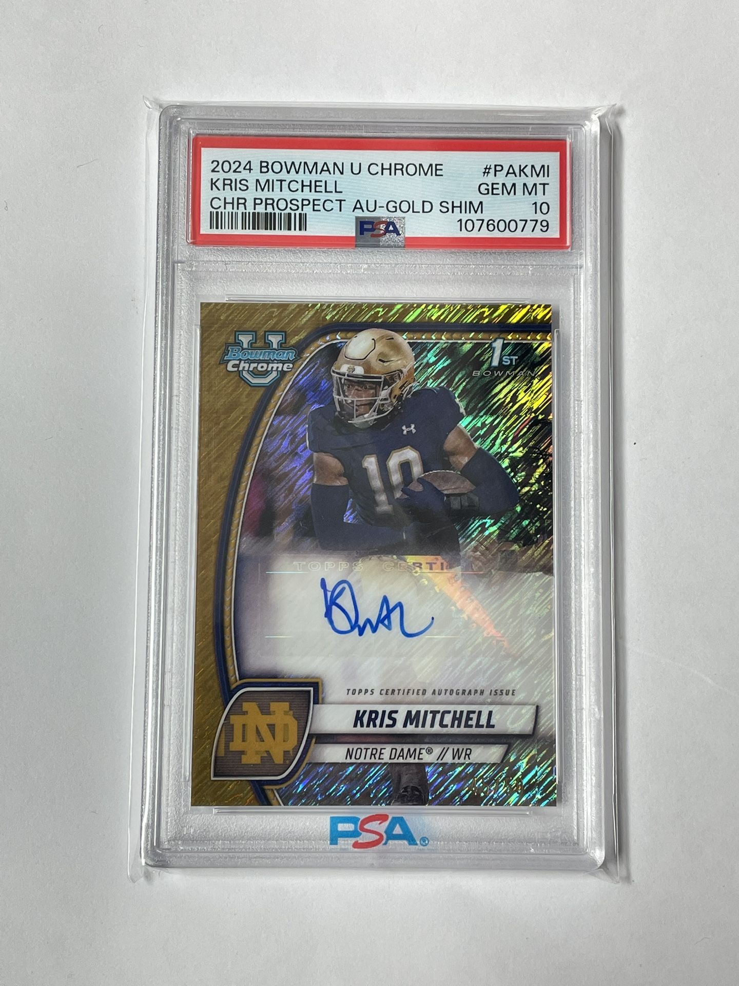 2024 Bowman U Chrome Kris Mitchell 1st Gold Shimmer Auto /50 PSA 10 GEM MT Auto
