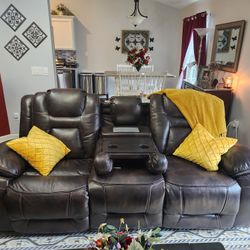 Dual sided power faux leather reclining sofa
