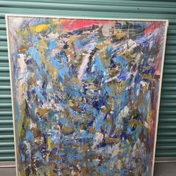 Large Abstract Painting Canvas Artwork In A Larson Juhl Frame