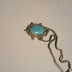 BEAUTIFUL TURQUOISE STAINLESS TURTLE NECKLACE 