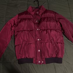 maroon puffer jacket