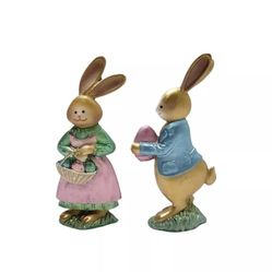 Easter Mr. And Mrs. Easter Bunnies 6" tall Figurines Rabbits Set Of 2 Resin