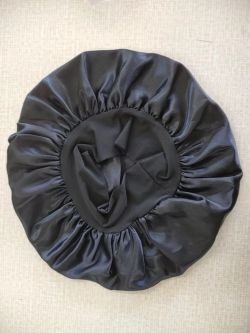 Black Satin Hair Bonnet – Adjustable Tie Band – Sleep Cap