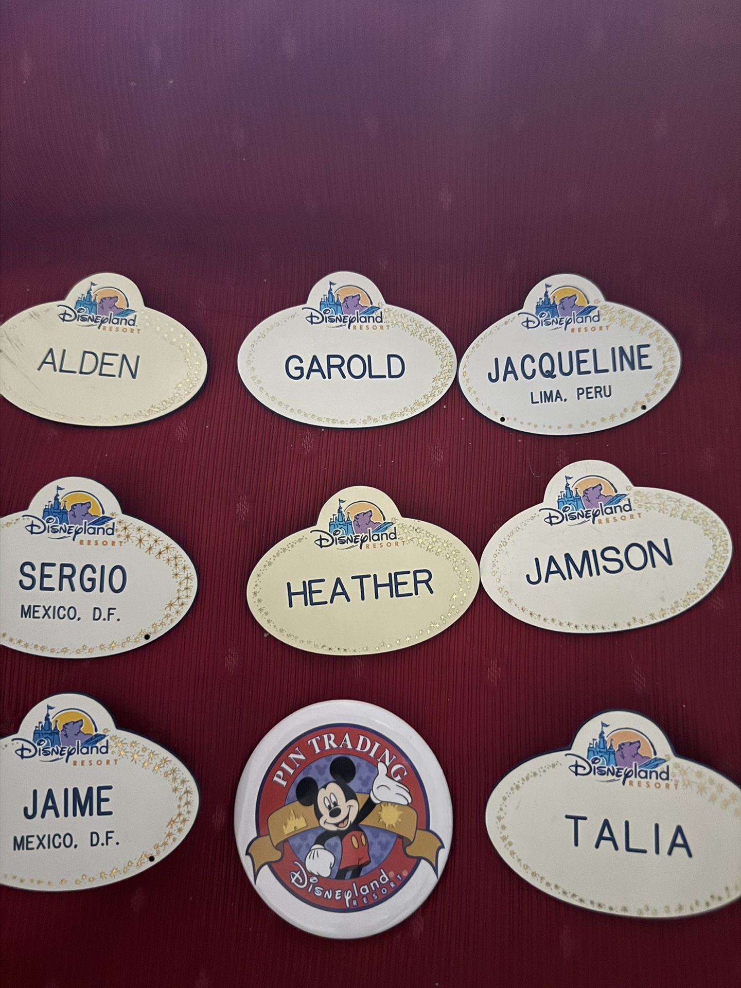 A Set Of Nine Disneyland Name Tags Vintage Collectible
