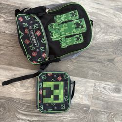 Youth Minecraft Backpack And Lunchbox 