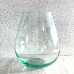 Late 20th Century Mouth Blown Iridescent Turquoise-Green Glass Vase