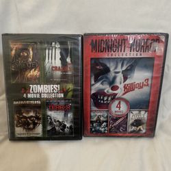 NEW-Factory Sealed- Horror Movie Compilations, 8 Moves on 2 Discs. Zombies, Killer Clowns & more. Rated R #obscure #horror #dvdcompilations #retro #sc
