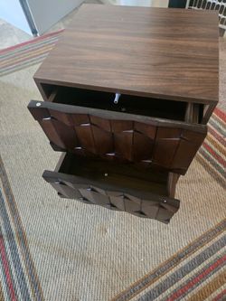 Dark Wood 2-Drawer Nightstand with Geometric Front