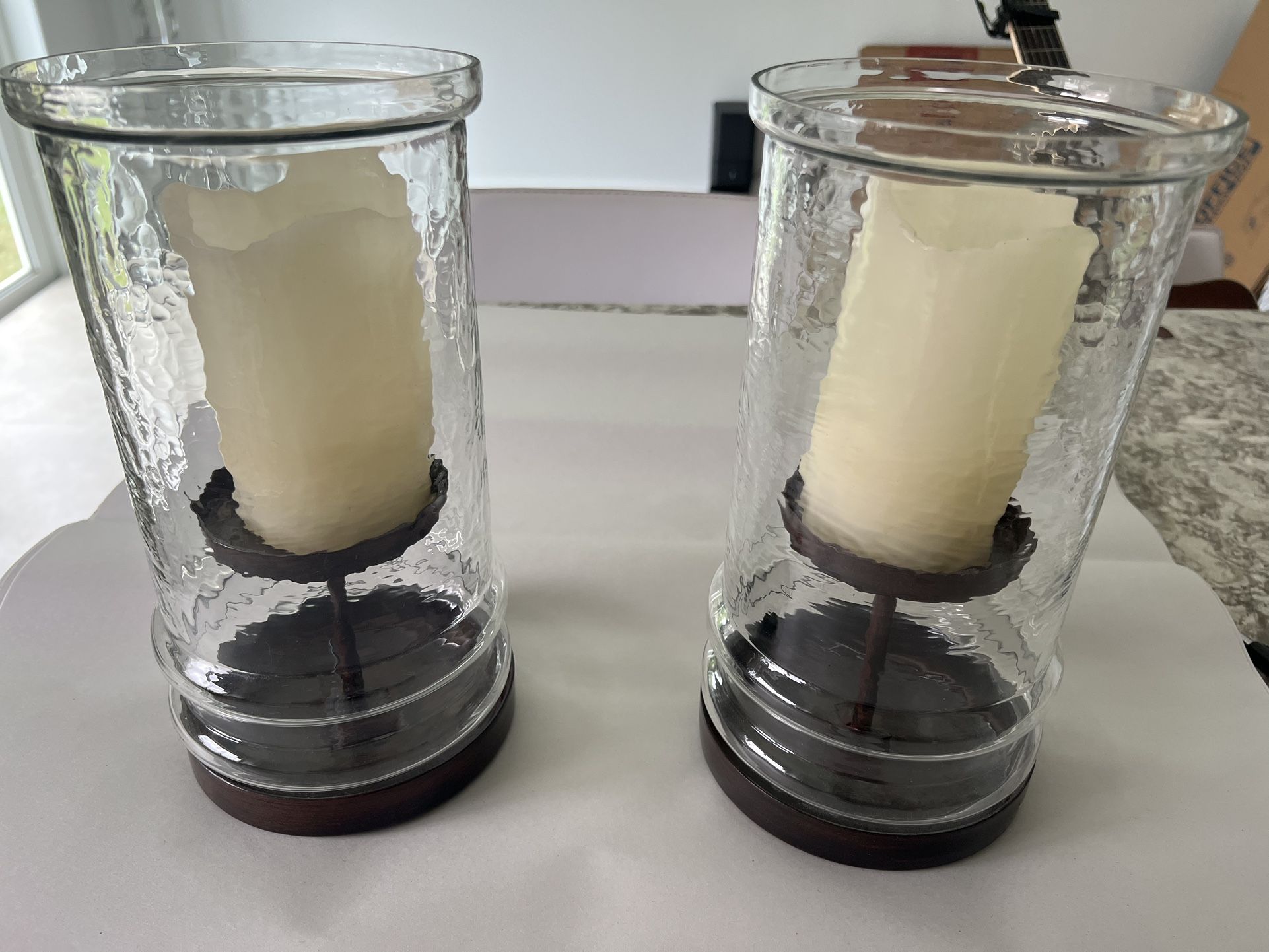 2 Glass Cylinder Rustic Candles Holders 