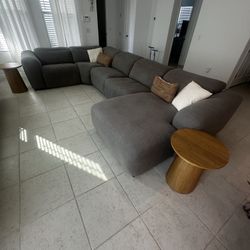 Morro Bay II 5-piece L-shaped modular sectional sofa couch power recliner in gray