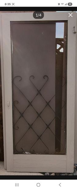 Security Screen Door with Decorative Iron Grille
