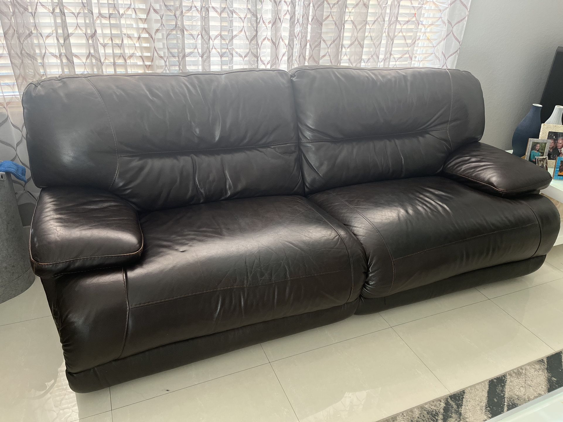 Brown Reclining Leather Sofa Set